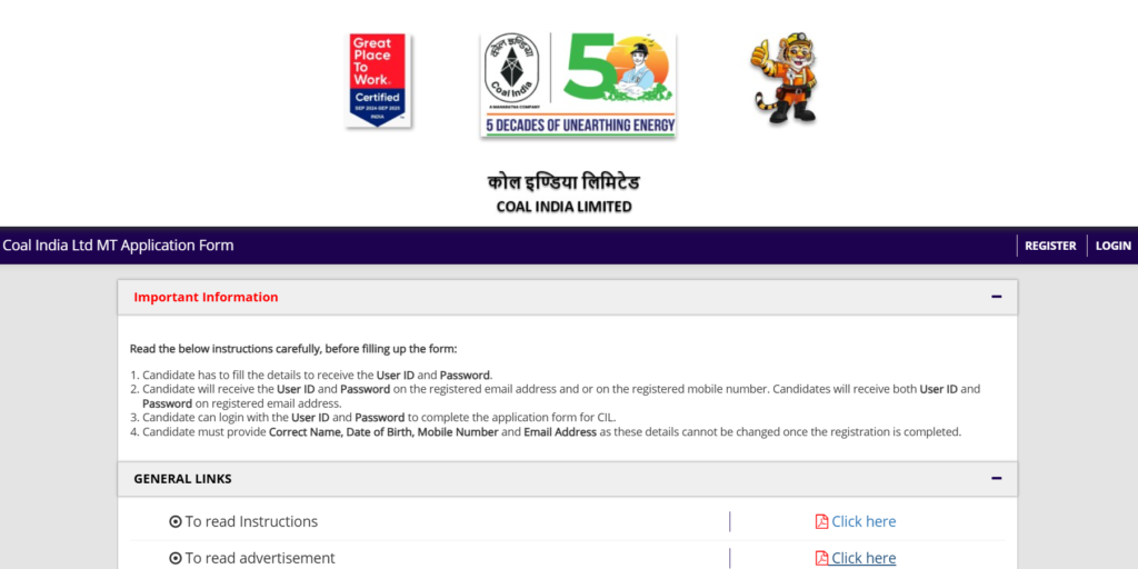 Coal India Limited MT Recruitment 2025 | कोल इंडिया लिमिटेड में मैनेजमेंट ट्रेनी में 434 पदों पर भर्ती Apply Now Coal India Limited MT Recruitment 2025 | कोल इंडिया लिमिटेड में मैनेजमेंट ट्रेनी में 434 पदों पर भर्ती Apply Now