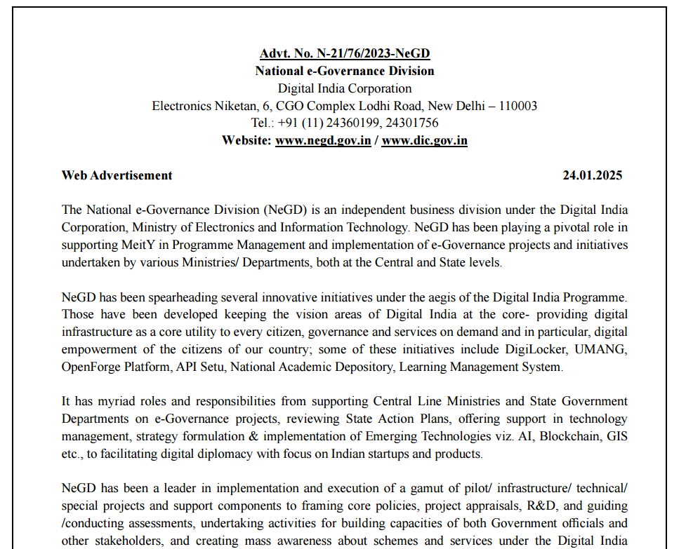 Digital India Corporation Recruitment 2025 | डिजिटल इंडिया कॉर्पोरेशन के अंतर्गत 32 SeMT पदों पर भर्ती Apply Now